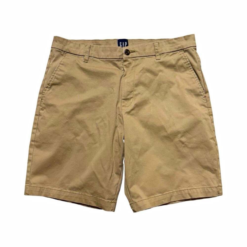 GAP Men’s Beige Chino Shorts Regular Fit Cotton Stretch Flat Front Slash Pockets